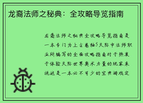 龙裔法师之秘典：全攻略导览指南